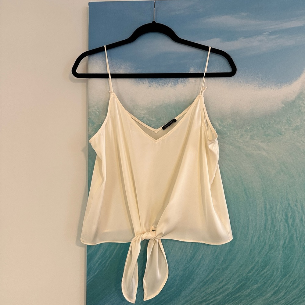 Silky cropped tie front cami/tank top/blouse